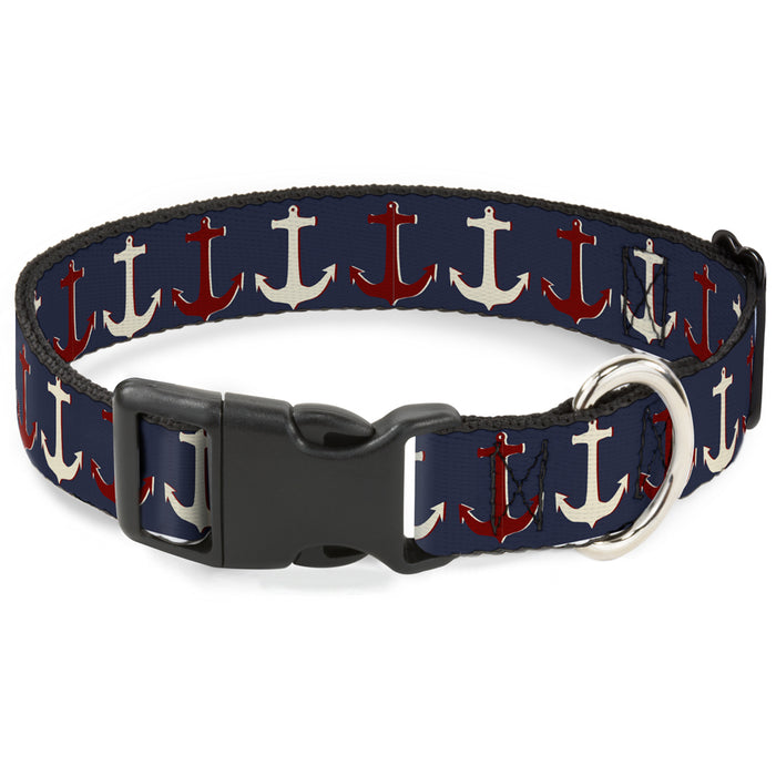 Plastic Clip Collar - Anchor3 CLOSE-UP Navy/Red/Cream Plastic Clip Collars Buckle-Down   