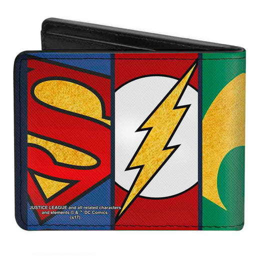 Bi-Fold Wallet - Justice League 5-Superhero Textured Logo CLOSE-UP Panels Bi-Fold Wallets DC Comics   