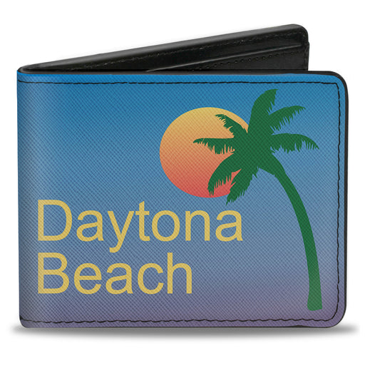 Bi-Fold Wallet - DAYTON BEACH Script Sun Palm Trees Blue Fade Yellow Oranges Green Bi-Fold Wallets Buckle-Down   