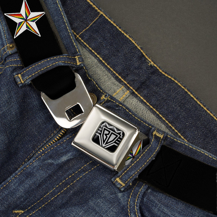 BD Wings Logo CLOSE-UP Full Color Black Silver Seatbelt Belt - Nautical Star Black/White/Rainbow Webbing Seatbelt Belts Buckle-Down   