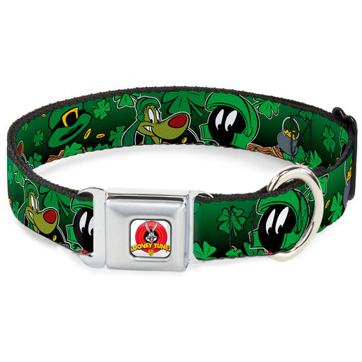 Looney Tunes Logo Full Color White Seatbelt Buckle Collar - Marvin the Martian & K-9 Poses/Clovers Greens Seatbelt Buckle Collars Looney Tunes   