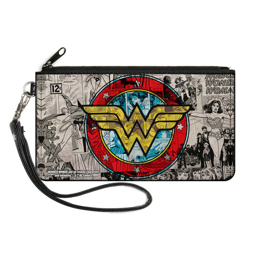 Canvas Zipper Wallet - SMALL - Wonder Woman Logo Comic Scenes Grays Blue Red Yellow Canvas Zipper Wallets DC Comics   