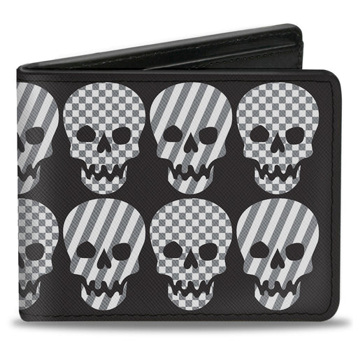 Bi-Fold Wallet - Checker & Stripe Skulls Black White Gray Bi-Fold Wallets Buckle-Down   