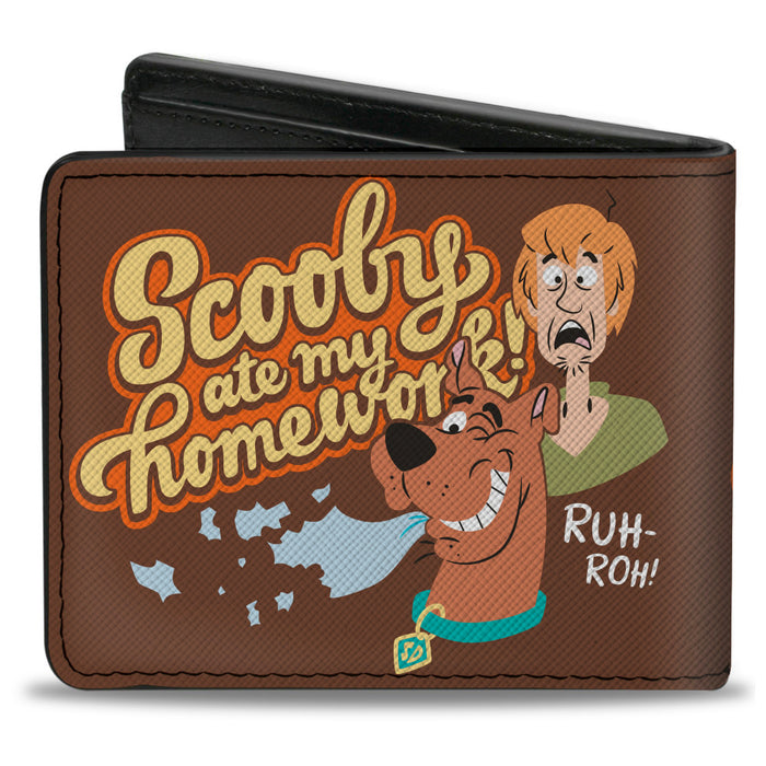 Bi-Fold Wallet - Scooby Doo and Shaggy SCOOBY ATE MY HOMEWORK Pose Brown Bi-Fold Wallets Scooby Doo   