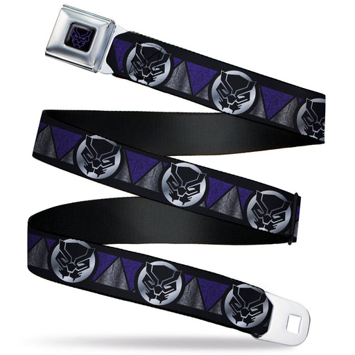 Black Panther Icon Full Color Black/Purple Seatbelt Belt - Black Panther Avengers Icon/Triangles Black/Silvers/Purples Webbing Seatbelt Belts Marvel Comics   