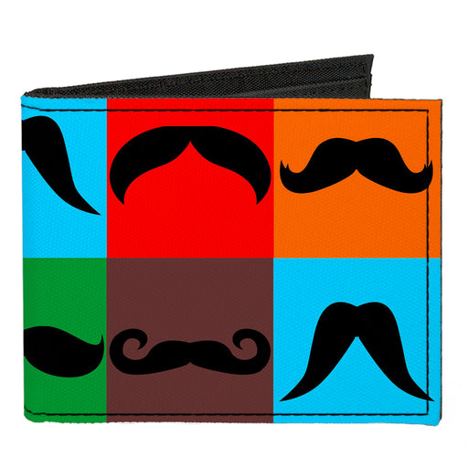 Canvas Bi-Fold Wallet - Mustaches Multi Color Blocks Black Canvas Bi-Fold Wallets Buckle-Down   