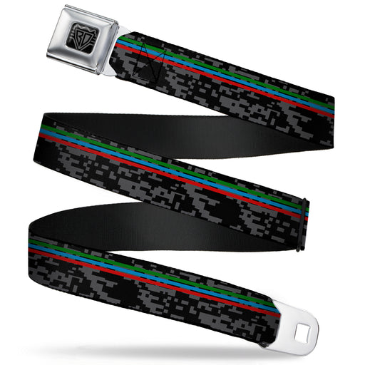 BD Wings Logo CLOSE-UP Full Color Black Silver Seatbelt Belt - Racing Stripes/Digital Camo Black/Gray/Green/Blue/Red Webbing Seatbelt Belts Buckle-Down   