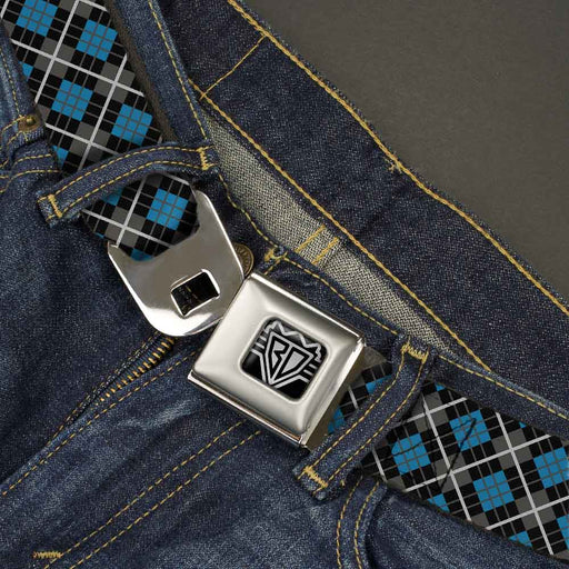 BD Wings Logo CLOSE-UP Full Color Black Silver Seatbelt Belt - Argyle Black/Gray/Turquoise Webbing Seatbelt Belts Buckle-Down   