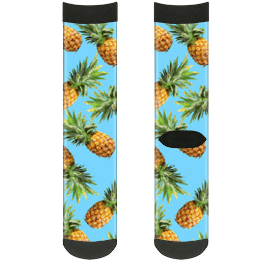 Sock Pair - Polyester - Vivid Pineapples Scattered Blue - CREW Socks Buckle-Down   