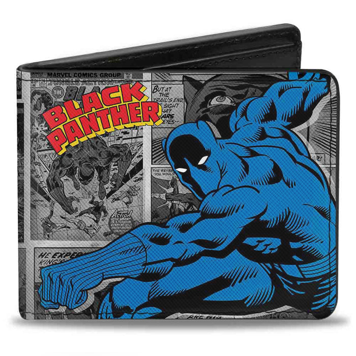 MARVEL COMICS Bi-Fold Wallet - BLACK PANTHER Action Pose Comic Blocks Grays Yellow Red Blue Bi-Fold Wallets Marvel Comics   