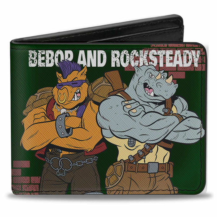 Bi-Fold Wallet - TMNT Rocksteady & Bebop Poses Bricks Gray Black Bi-Fold Wallets Nickelodeon   