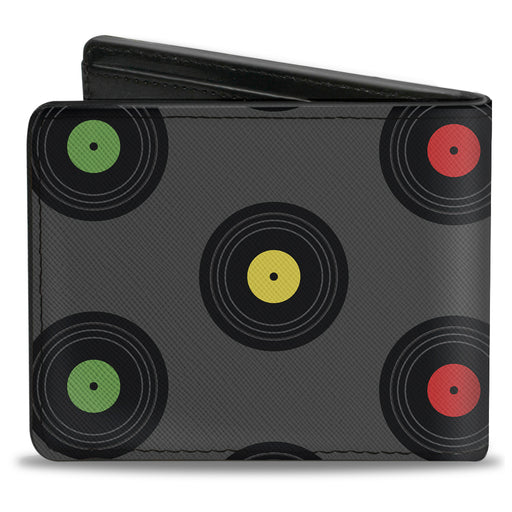 Bi-Fold Wallet - Vinyl Records Gray Black Mutli Color Bi-Fold Wallets Buckle-Down   