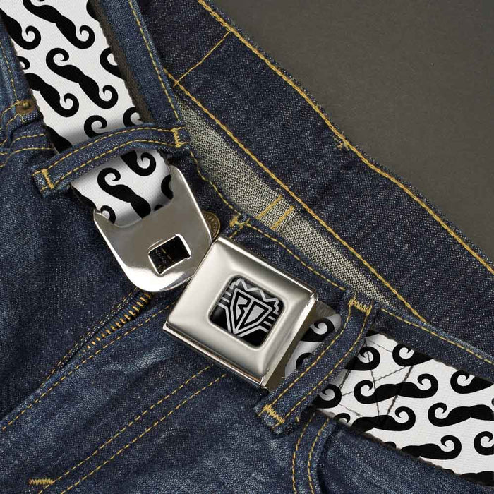 BD Wings Logo CLOSE-UP Full Color Black Silver Seatbelt Belt - Diagonal Handlebar Mustaches White/Black Webbing Seatbelt Belts Buckle-Down   