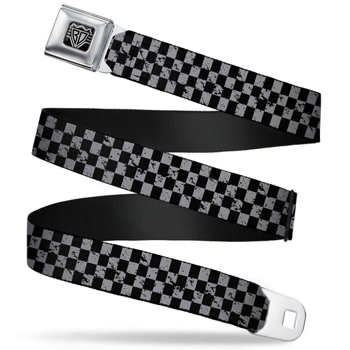 BD Wings Logo CLOSE-UP Full Color Black Silver Seatbelt Belt - Checker Weathered Black/Gray Webbing Seatbelt Belts Buckle-Down   