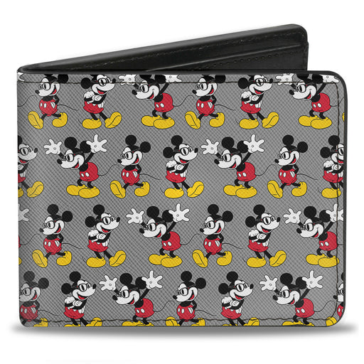 Bi-Fold Wallet - Nerdy Mickey Mouse 3-Pose Stripe Gray Bi-Fold Wallets Disney   