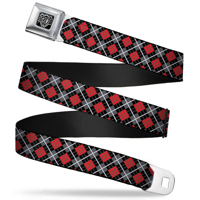 BD Wings Logo CLOSE-UP Full Color Black Silver Seatbelt Belt - Argyle Black/Gray/Red Webbing Seatbelt Belts Buckle-Down   