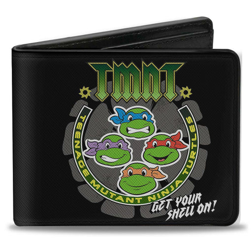 Bi-Fold Wallet - Classic TMNT-GET YOUR SHELL ON + TMNT WORLD TOUR 84 Black Gray Green Bi-Fold Wallets Nickelodeon   