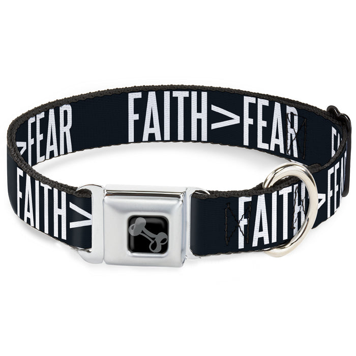 Dog Bone Black/Silver Seatbelt Buckle Collar - FAITH Greater Than FEAR Navy Blue/White Seatbelt Buckle Collars Buckle-Down   