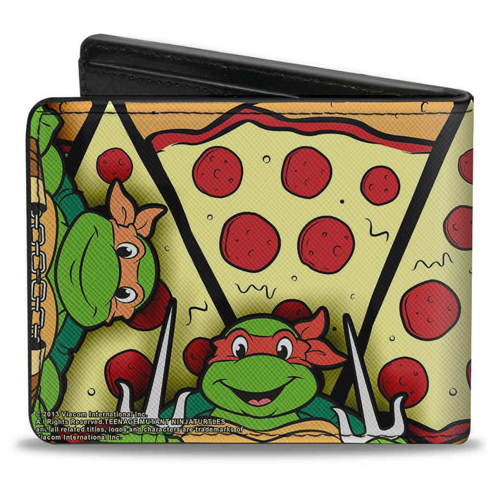 Bi-Fold Wallet - TMNT Classic Turtle Battle Poses Pizza Bi-Fold Wallets Nickelodeon   
