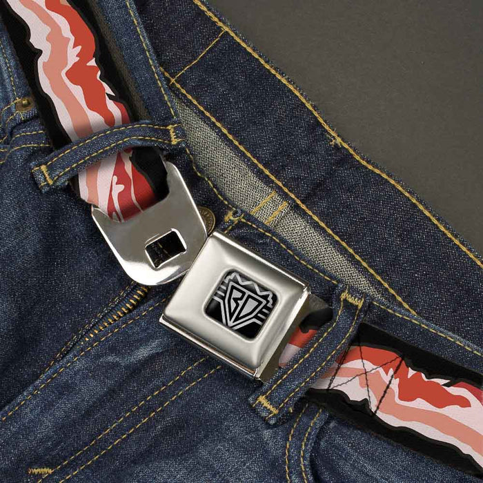 BD Wings Logo CLOSE-UP Full Color Black Silver Seatbelt Belt - Bacon Webbing Seatbelt Belts Buckle-Down   