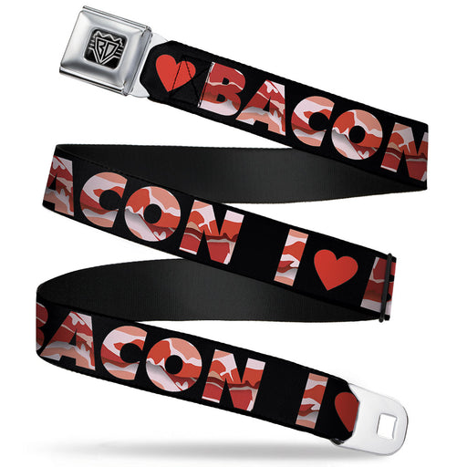 BD Wings Logo CLOSE-UP Full Color Black Silver Seatbelt Belt - I "Heart" BACON Black/Bacon Webbing Seatbelt Belts Buckle-Down   