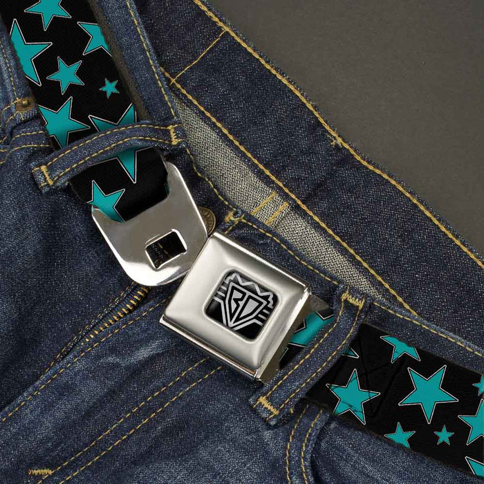 BD Wings Logo CLOSE-UP Full Color Black Silver Seatbelt Belt - Stars/Multi Stars Black/Turquoise Webbing Seatbelt Belts Buckle-Down   