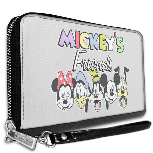 Women's PU Zip Around Wallet Rectangle - MICKEY'S FRIENDS The Fab Five Faces Gray Clutch Zip Around Wallets Disney   