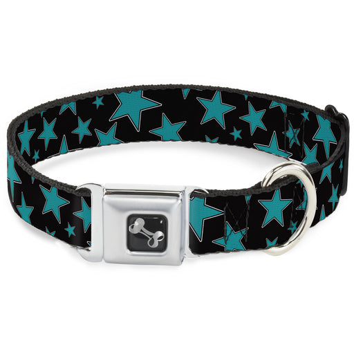 Dog Bone Seatbelt Buckle Collar - Multi Stars Black/Turquoise Seatbelt Buckle Collars Buckle-Down   