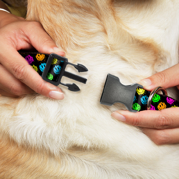 Plastic Clip Collar - Smiley Faces Melted Mini Repeat Angle Black/Multi Neon Plastic Clip Collars Buckle-Down   