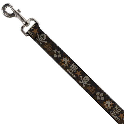 Dog Leash - Western NO GUTS NO GLORY Skull and Crossbones Browns/Gray Dog Leashes Buckle-Down   