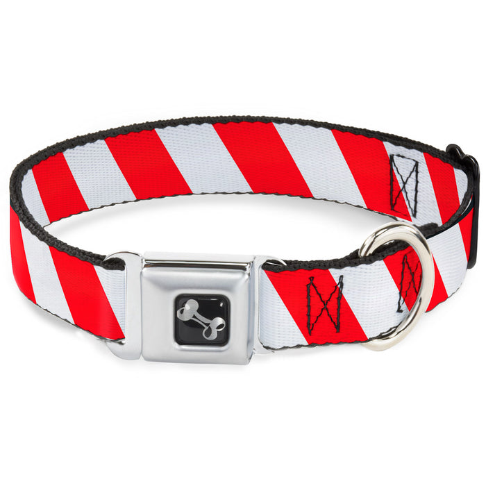 Dog Bone Seatbelt Buckle Collar - Candy Cane2 Stripe White/Red Seatbelt Buckle Collars Buckle-Down   