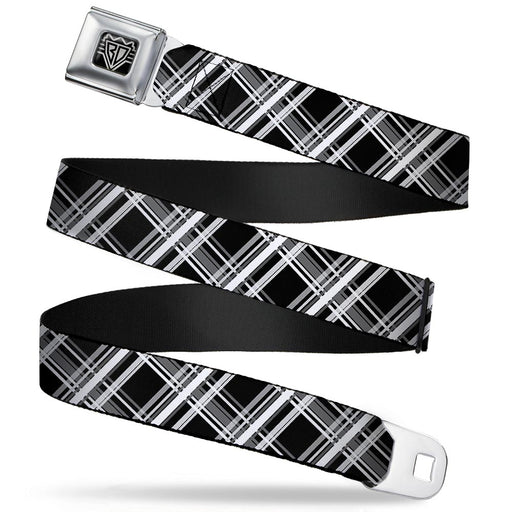 BD Wings Logo CLOSE-UP Full Color Black Silver Seatbelt Belt - Plaid X2 Black/Grays/White Webbing Seatbelt Belts Buckle-Down   