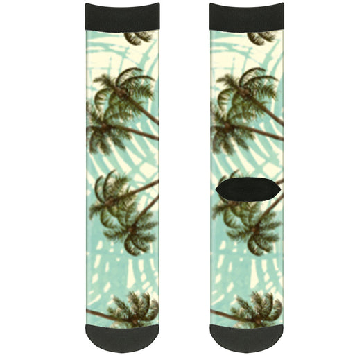 Sock Pair - Polyester - Palm Trees Swaying Tan Teal - CREW Socks Buckle-Down   