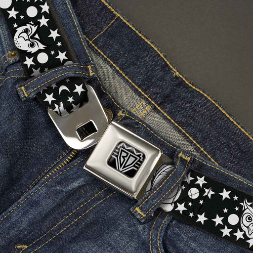 BD Wings Logo CLOSE-UP Full Color Black Silver Seatbelt Belt - Owl Expressions Black/White Webbing Seatbelt Belts Buckle-Down   