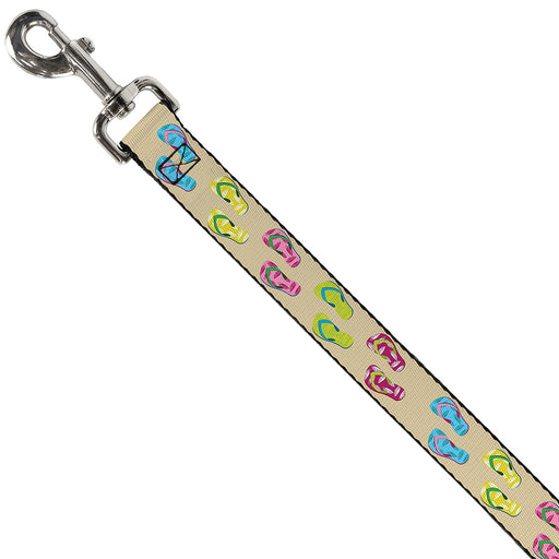 Dog Leash - Tropical Flip Flops Tan/Multi Color Dog Leashes Buckle-Down   