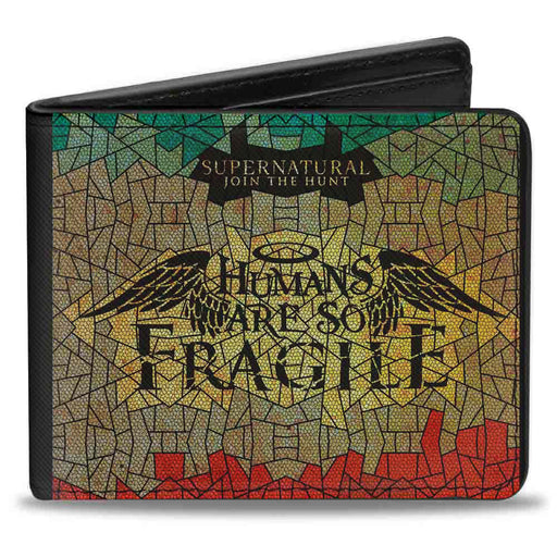 Bi-Fold Wallet - SUPERNATURAL-HUMANS ARE SO FRAGILE Stained Glass Black Greens Yellows Red Bi-Fold Wallets Supernatural   