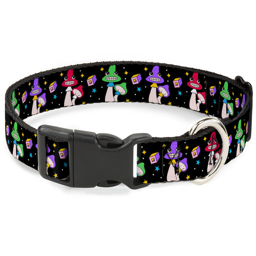 Plastic Clip Collar - Happy Mushrooms with Stars Black/Multi Color Plastic Clip Collars Buckle-Down   