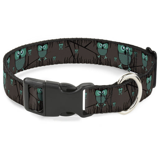 Plastic Clip Collar - Owls in Trees Turquoise Plastic Clip Collars Buckle-Down   