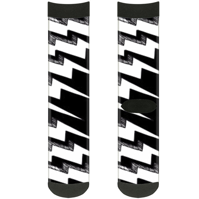 Sock Pair - Polyester - Lightning Bolts Sketch Black White - CREW Socks Buckle-Down   