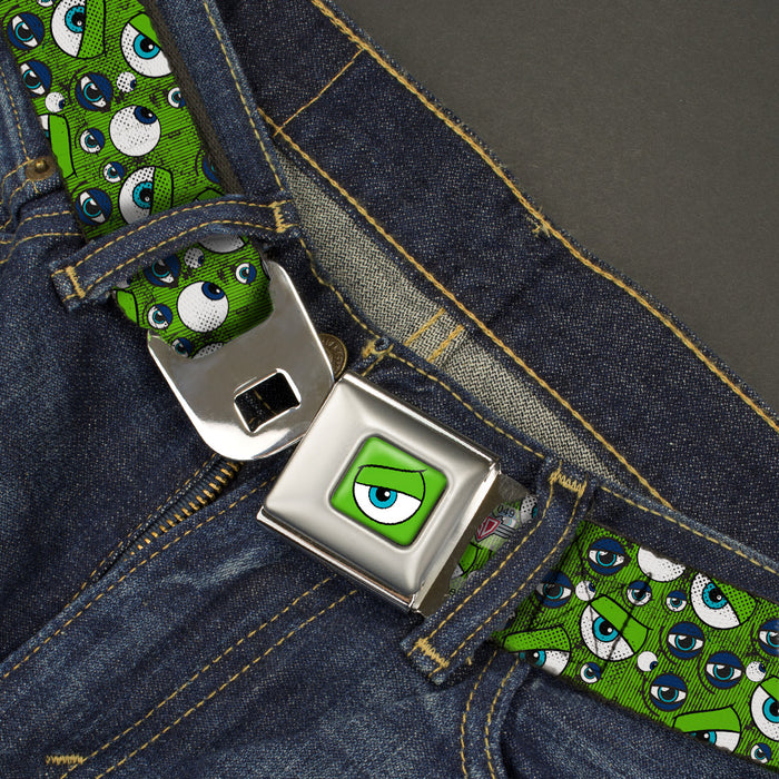 Monsters Eye CLOSE-UP Full Color Seatbelt Belt - Monsters Inc. Eye Collage Weathered Greens/Blues Webbing Seatbelt Belts Disney   