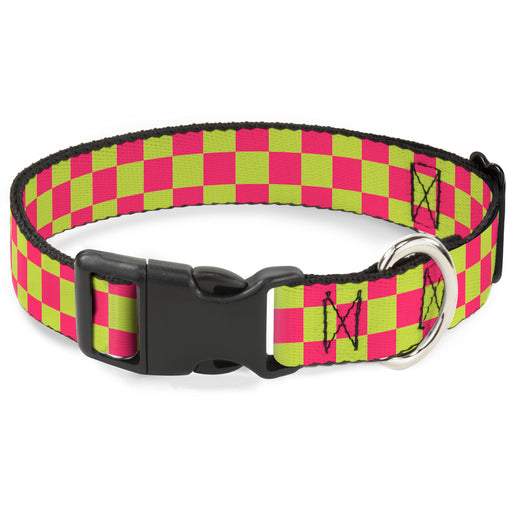 Plastic Clip Collar - Checker Fluoresecent Pink/Yellow Plastic Clip Collars Buckle-Down   