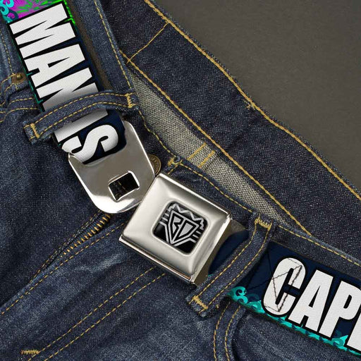 BD Wings Logo CLOSE-UP Full Color Black Silver Seatbelt Belt - New Jersey Shore Towns Black/Multi Color/White Webbing Seatbelt Belts Buckle-Down   