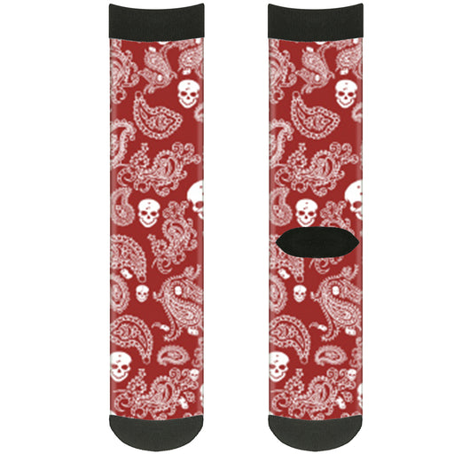 Sock Pair - Polyester - Bandana Skulls Red White - CREW Socks Buckle-Down   
