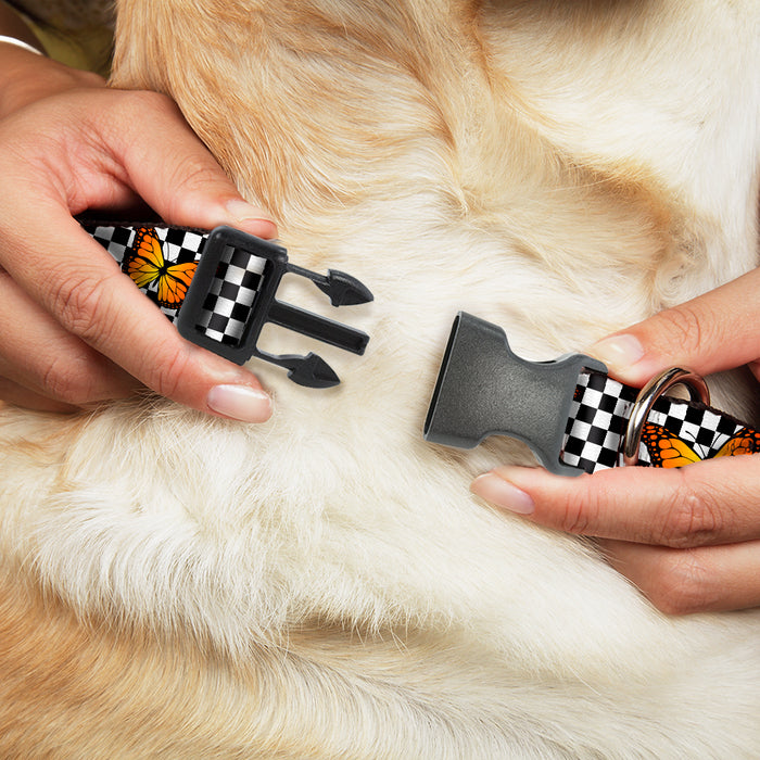 Plastic Clip Collar - Monarch Butterfly Scattered Checker Black/White Plastic Clip Collars Buckle-Down   