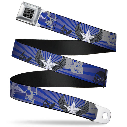 BD Wings Logo CLOSE-UP Full Color Black Silver Seatbelt Belt - Die Hard Skulls & Stars1 Blue/Grays Webbing Seatbelt Belts Buckle-Down   