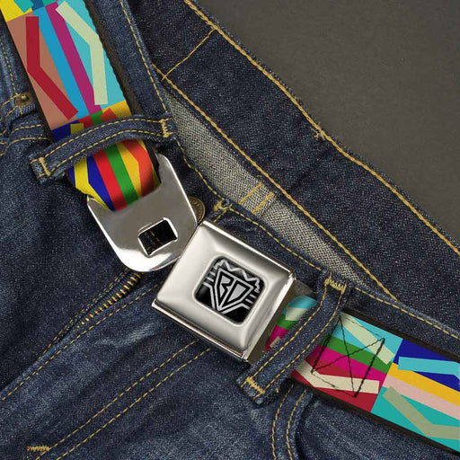 BD Wings Logo CLOSE-UP Full Color Black Silver Seatbelt Belt - Geometric10 Multi Color Webbing Seatbelt Belts Buckle-Down   