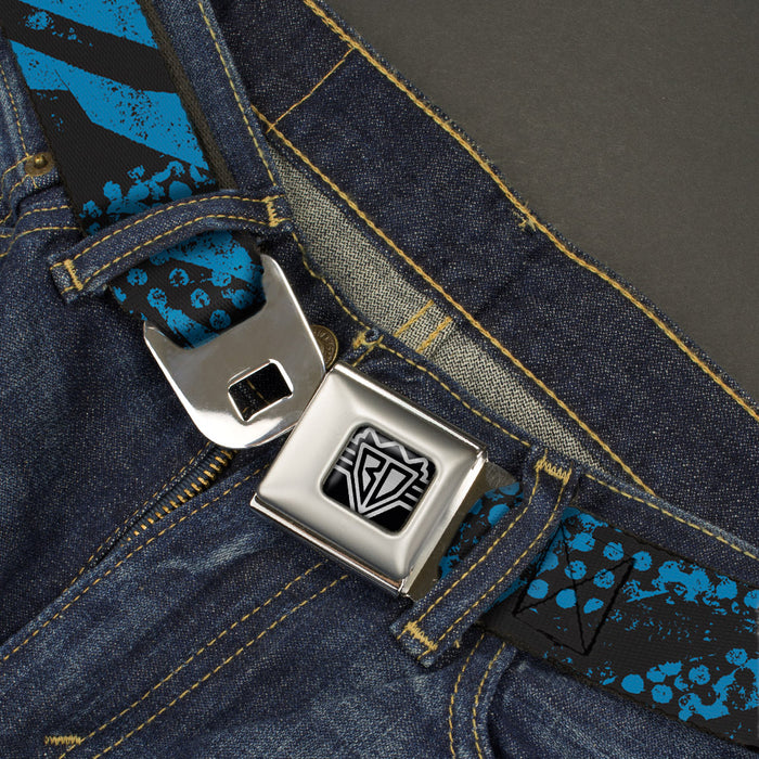 BD Wings Logo CLOSE-UP Full Color Black Silver Seatbelt Belt - Grunge Tread Blue Webbing Seatbelt Belts Buckle-Down   