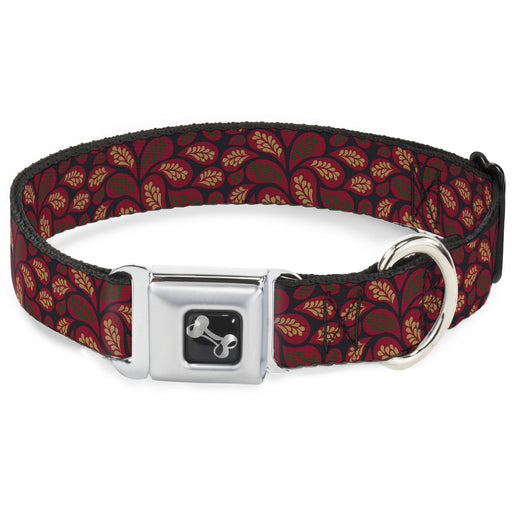 Dog Bone Seatbelt Buckle Collar - Leaves Swirl Navy/Burgundy Seatbelt Buckle Collars Buckle-Down   