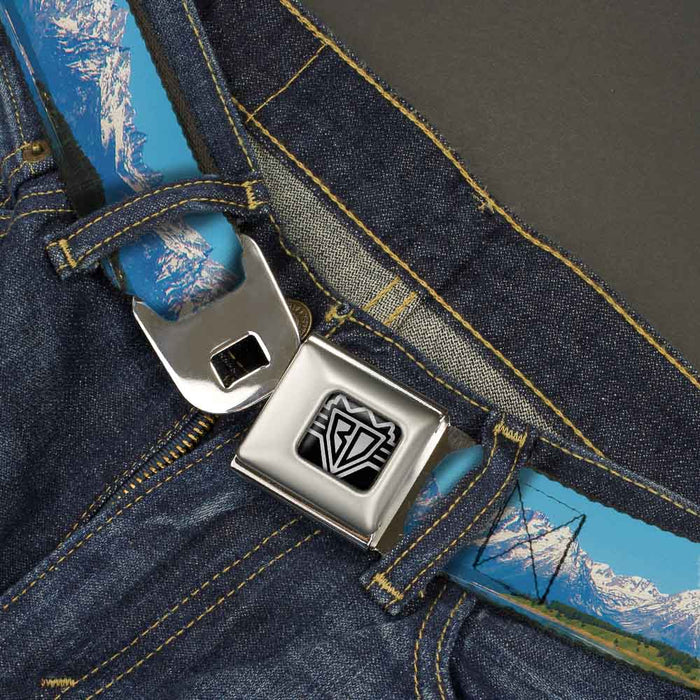 BD Wings Logo CLOSE-UP Full Color Black Silver Seatbelt Belt - Landscape Snowy Mountains Webbing Seatbelt Belts Buckle-Down   