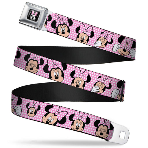 Minnie Mouse Full Color Face Pink Polka Dot Black Seatbelt Belt - Minnie Mouse Expressions Polka Dot Pink/White Webbing Seatbelt Belts Disney   